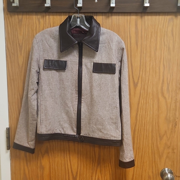 Coach Brown Leather Trim Zip and snap button Jacket Woman’s Sz Small - Picture 1 of 6